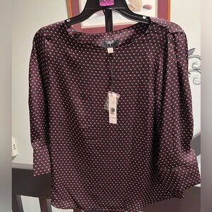 NWT Tahari Black Blouse with Red Heart Pattern